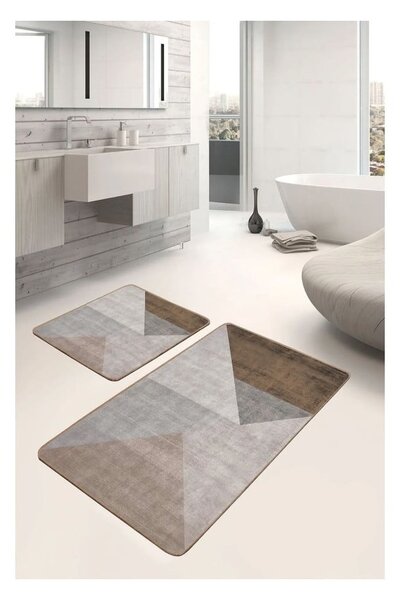 Sivo-hnedé zamatové kúpeľňové predložky v súprave 2 ks 60x100 cm – Mila Home