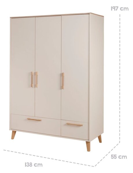 Krémová/v prírodnej farbe detská šatníková skriňa v dekore duba 138x200x55 cm Jil – Roba