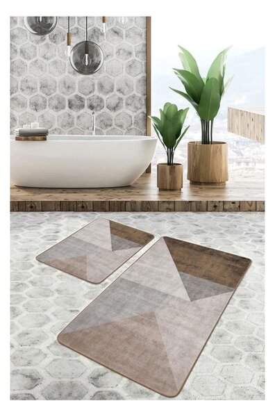 Sivo-hnedé zamatové kúpeľňové predložky v súprave 2 ks 60x100 cm – Mila Home