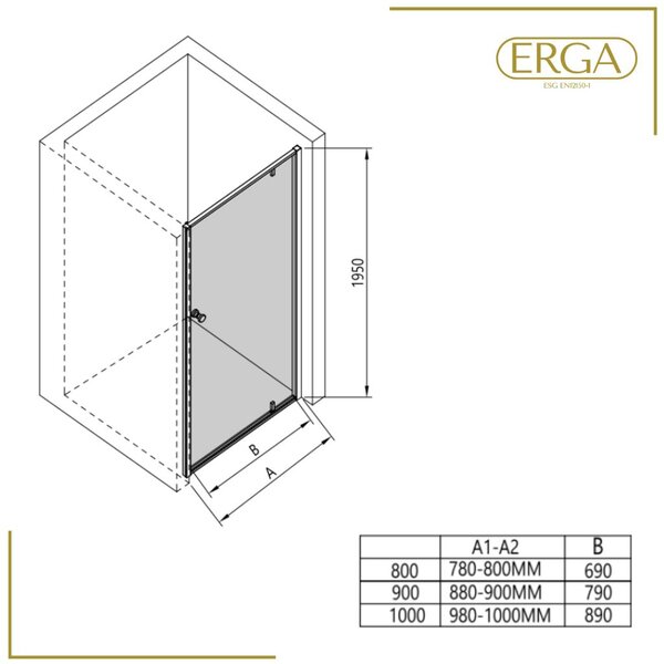 Erga Sydney, 1-krídlové výklopné sprchové dvere do otvoru 80x195 cm, 6mm číre sklo, čierny profil, ERG-V02-SYDNEY-D080-BK