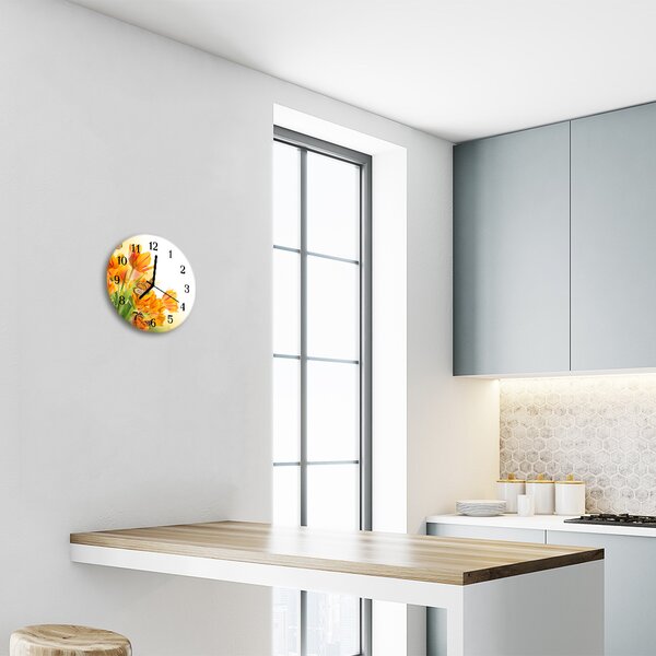 Nástenné sklenené hodiny Tulipány fi 30 cm