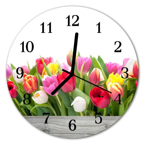 Nástenné sklenené hodiny Tulipány fi 30 cm