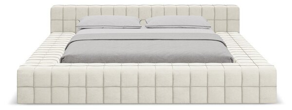 Krémovobiela čalúnená dvojlôžková posteľ s roštom 140x200 cm Akela – Makamii