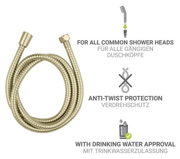 Matne zlatá sprchová hadica z nehrdzavejúcej ocele 150 cm Brass – Wenko