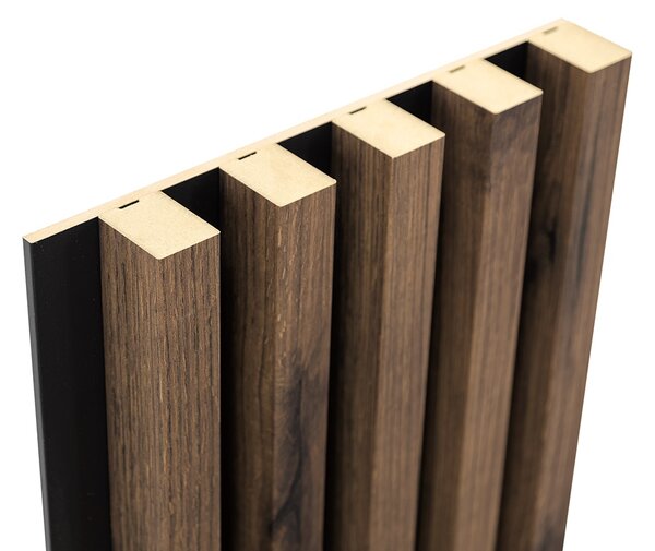 Woodele Robust nástenné lamely na čiernej MDF doske 300*2750 Ořech Virtuoso ks 82004809