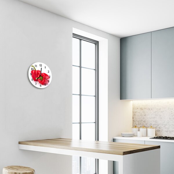 Nástenné sklenené hodiny Paprika fi 30 cm