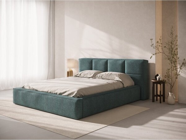 Modrá čalúnená dvojlôžková posteľ s úložným priestorom s roštom 160x200 cm Simon – Micadoni