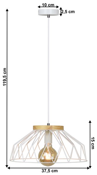 KONDELA Visiaca lampa, biela/prírodná, drevo/kov, TREX TYP 2
