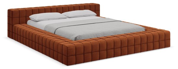 Terakotová čalúnená dvojlôžková posteľ s roštom 140x200 cm Akela – Makamii