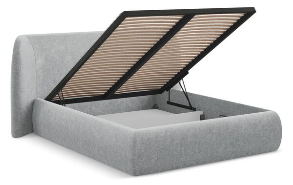 Svetlosivá čalúnená dvojlôžková posteľ s úložným priestorom s roštom 160x200 cm Hauke – Makamii