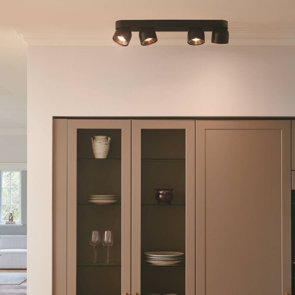 Downlight Pitcher, GU10, 4-plameňové, kov, čierny, Čierna, Obývacia izba / jedáleň, kov, Moderný