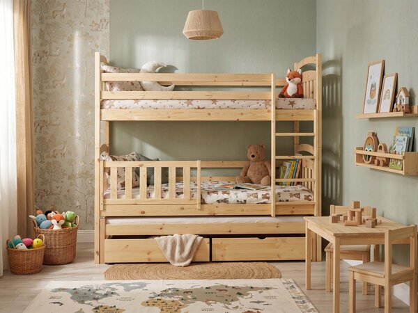 Wilsondo Poschodová posteľ s prístelkou Petra 1 90x200 - prírodná