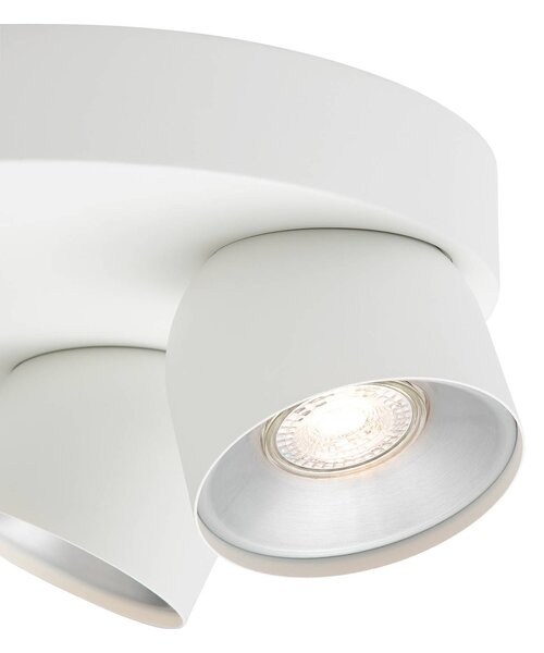 Downlight Pitcher, GU10, 3-plameňové, okrúhly, kov, biely, Biela / opálová, Obývacia izba / jedáleň, kov, Moderný