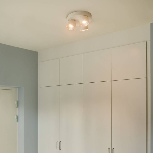 Downlight Pitcher, GU10, 3-plameňové, okrúhly, kov, biely, Biela / opálová, Obývacia izba / jedáleň, kov, Moderný