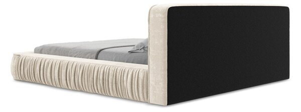 Krémová čalúnená dvojlôžková posteľ s úložným priestorom s roštom 140x200 cm Keoni – Makamii