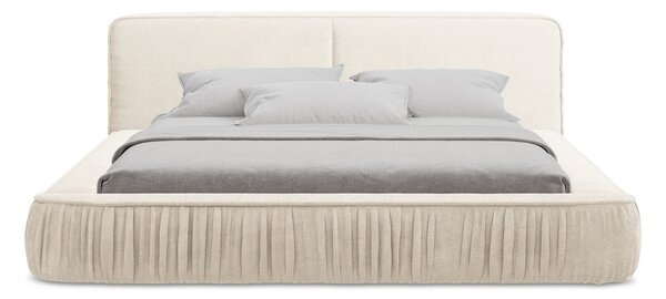 Krémová čalúnená dvojlôžková posteľ s úložným priestorom s roštom 140x200 cm Keoni – Makamii