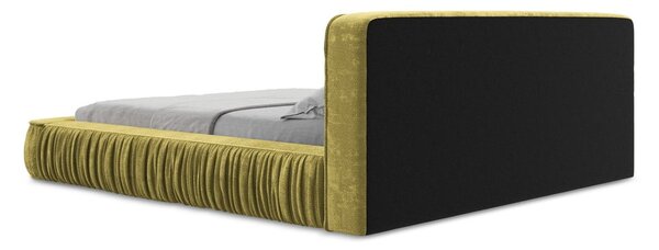 Žltá čalúnená dvojlôžková posteľ s úložným priestorom s roštom 140x200 cm Keoni – Makamii