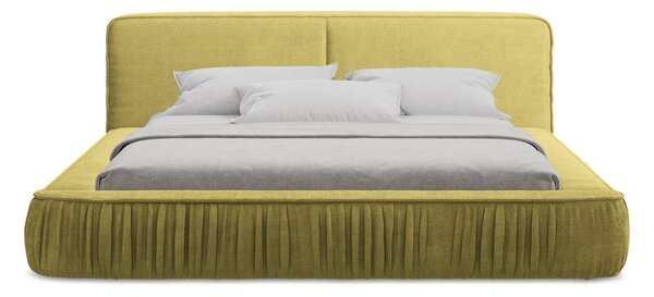 Žltá čalúnená dvojlôžková posteľ s úložným priestorom s roštom 140x200 cm Keoni – Makamii