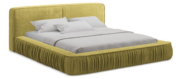 Žltá čalúnená dvojlôžková posteľ s úložným priestorom s roštom 140x200 cm Keoni – Makamii