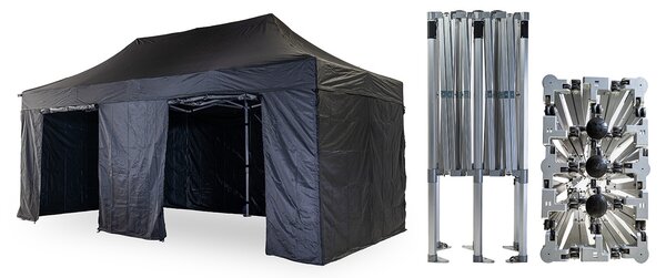Nožnicový párty stan 4x6 m /6 nôh TENTino BIG HEXAGON EXTRA HIGH ROOF Farba opláštenia: 11A - ČIERNA