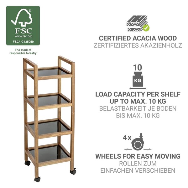 Čierny/v prírodnej farbe kúpeľňový regál z masívu akácie 35x101,5 cm Fondi – Wenko