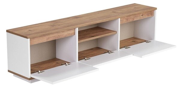 Biely/v prírodnej farbe TV stolík v dekore borovice 160x42x30 cm Sentinel – Kalune Design