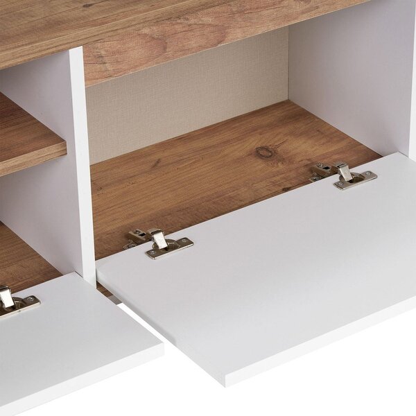 Biely/v prírodnej farbe TV stolík v dekore borovice 160x42x30 cm Sentinel – Kalune Design