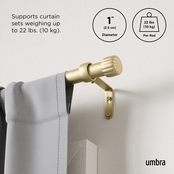Matne zlatá oceľová roztiahnuteľná garniža 168 - 305 cm Cleo – Umbra