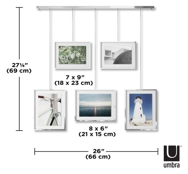 Kovové rámčeky na stenu v striebornej farbe v súprave 5 ks 66x69 cm Exhibit – Umbra