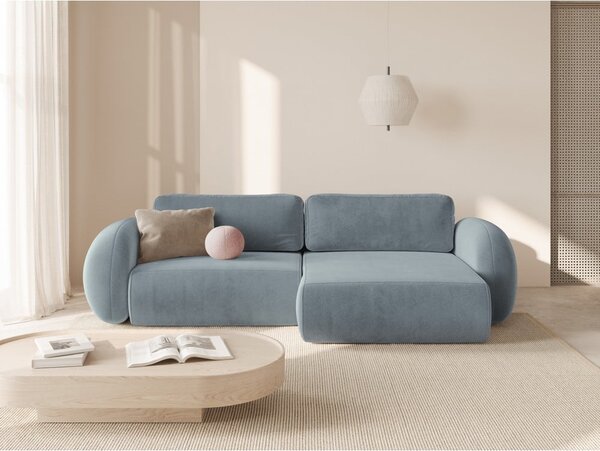 Sivomodrá zamatová rozkladacia/s úložným priestorom rohová pohovka Tonale – Cosmopolitan Design