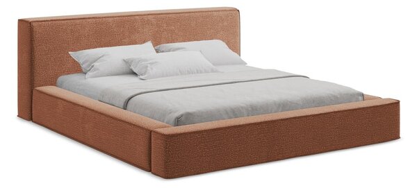 Čalúnená dvojlôžková posteľ v terakotovej farbe s úložným priestorom s roštom 140x200 cm Noho – Makamii