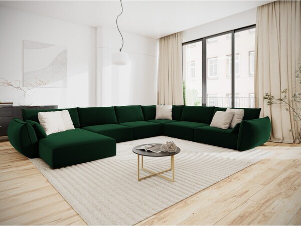 Tmavozelená zamatová rohová pohovka (pravý roh/do "U") Vanda – Mazzini Sofas