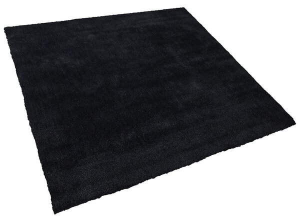 Koberec čierny 200 x 200 cm moderný všívaný strojom obdĺžnikový huňatý s vysokým vlasom