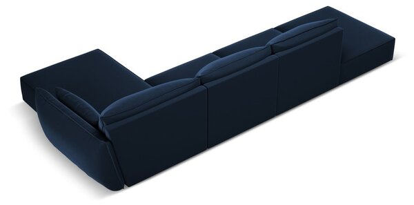 Tmavomodrá zamatová rohová pohovka (pravý roh/s leňoškou) Vanda – Mazzini Sofas