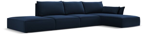 Tmavomodrá zamatová rohová pohovka (pravý roh/s leňoškou) Vanda – Mazzini Sofas