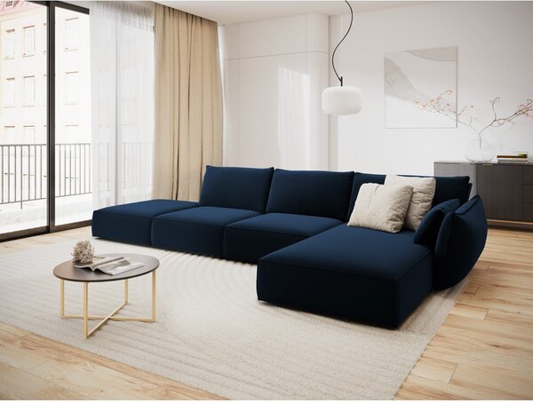 Tmavomodrá zamatová rohová pohovka (pravý roh/s leňoškou) Vanda – Mazzini Sofas
