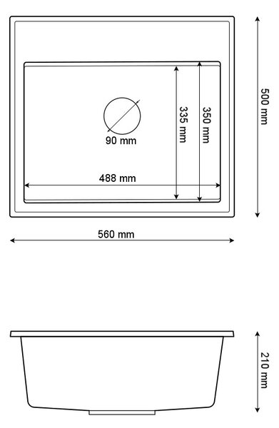 Gamma Modern 5055, 1-komorový granitový drez 560x500x210 mm, čierna, GMA-ZM-55-BK