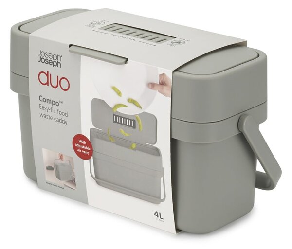 Sivá nádoba na kompostovateľný odpad 4 l Duo – Joseph Joseph
