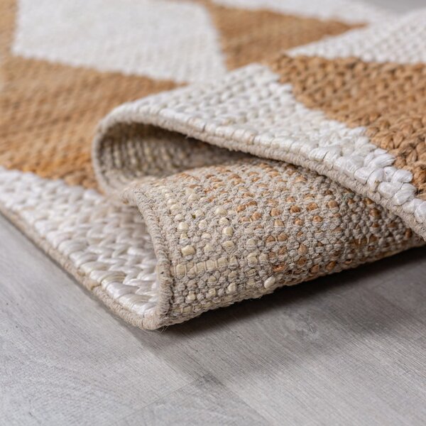 Biely/v prírodnej farbe ručne tkaný behúň s prímesou juty 80x230 cm Effie Diamond – Flair Rugs