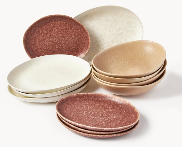 Ručne vyrobená súprava riadu v organickom tvare Macey, 4 osoby, 12 ks