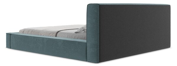Modrá čalúnená dvojlôžková posteľ s úložným priestorom s roštom 140x200 cm Noho – Makamii
