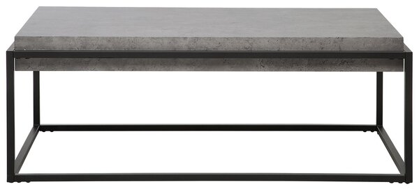 Konferenčný stolík sivá stolová doska imitácia betónu obdĺžnikový čierny kovový rám 115 x 64 cm industriálna obývacia izba
