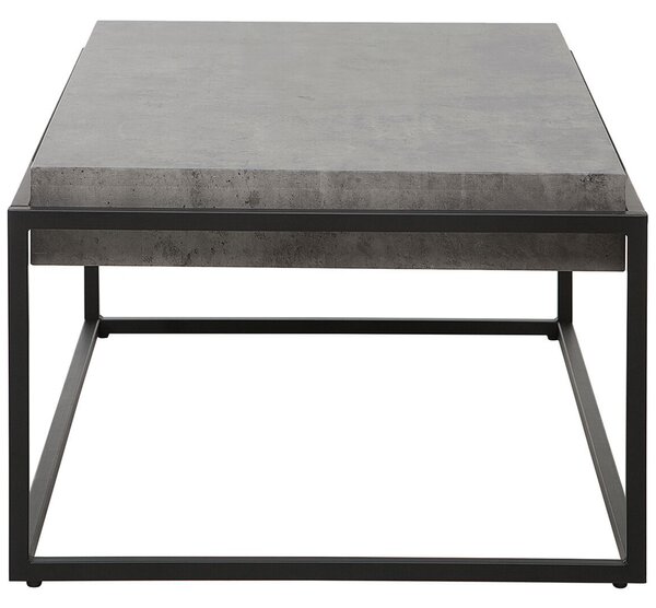 Konferenčný stolík sivá stolová doska imitácia betónu obdĺžnikový čierny kovový rám 115 x 64 cm industriálna obývacia izba