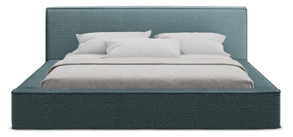 Modrá čalúnená dvojlôžková posteľ s úložným priestorom s roštom 140x200 cm Noho – Makamii