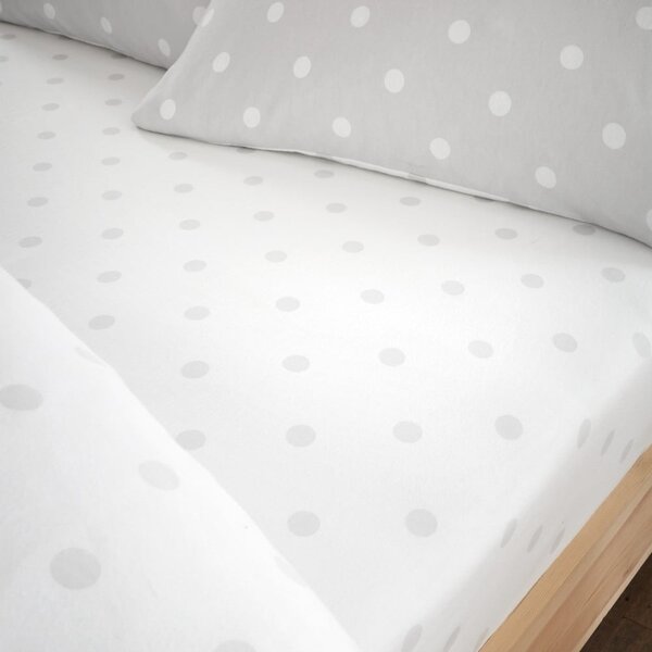 Biela/sivá napínacia flanelová plachta 150x200 cm Polka Dot – Catherine Lansfield