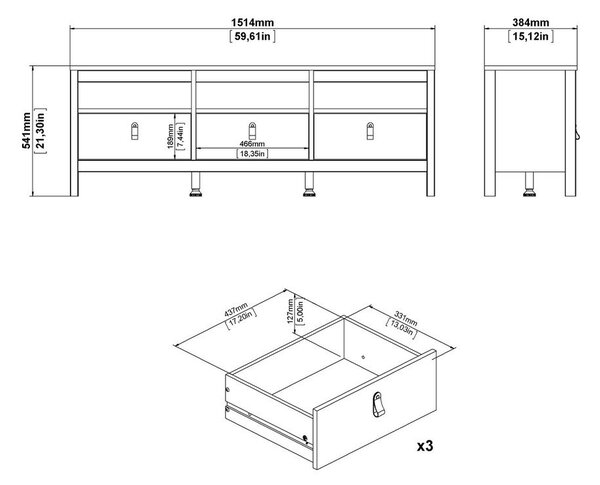 Sivobéžový TV stolík 151x54x38 cm Madrid – Tvilum