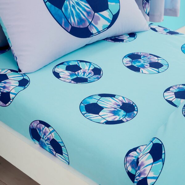 Tyrkysová napínacia detská plachta na jednolôžko 90x190 cm Tie Dye Football – Catherine Lansfield