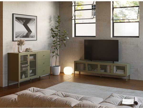 Zelený kovový TV stolík 160x50x35 cm Fayna – Marckeric