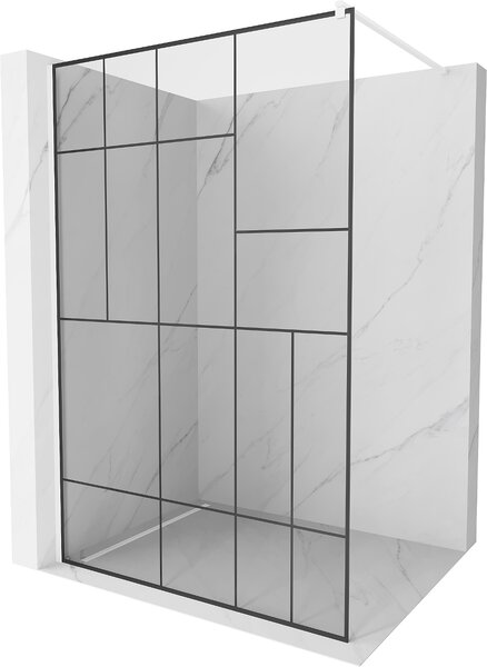 Mexen Kioto, Walk-In sprchová zástena 80 x 200 cm, 8mm sklo číre/čierny vzor, biely profil, 800-080-101-20-78