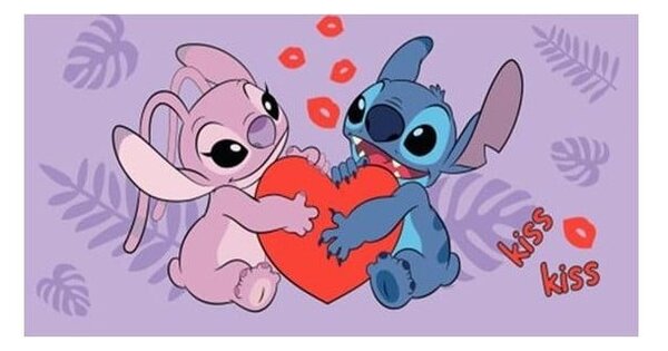 Fialová bavlnená detská osuška 70x140 cm Lilo and Stitch "Kiss" – Jerry Fabrics
